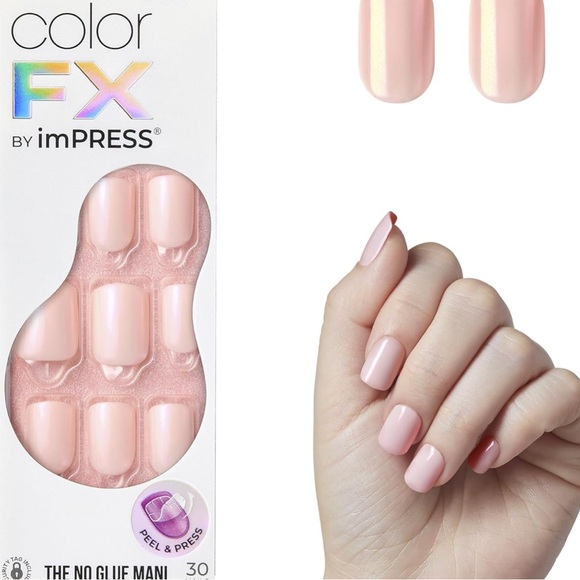 NIB No Glue Mani Color Fx by imPRESS Good Mood Pink Squoval Shape - Picture 1 of 6